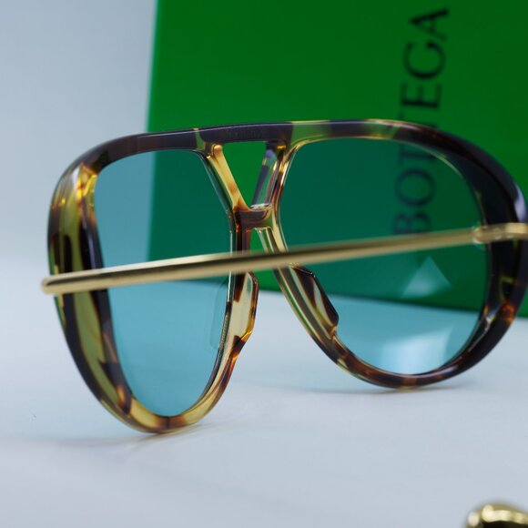 Bottega Veneta BV1273S 007 Geometric Sunglasses - Havana Gold/Light Green main image 7